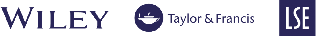 A row of logos: Wiley company logo, Taylor & Francis company logo and LSE company logo